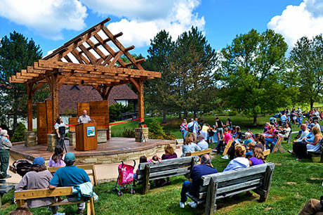 Ribbon-cutting event at the newly renovated Outdoor Classroom at Lake Metroparks Penitentiary Glen Reservation.